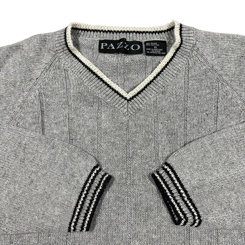 Vintage Knit Sweater Men’s XL V-Neck Pullover Gray 90s
